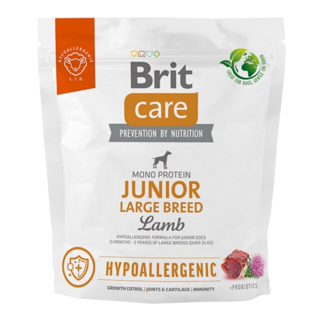 BRIT Care Hypoallergenic Junior Large Breed, L-XL, Miel, hrană uscată monoproteică câini junior, sistem imunitar & alergii, 1kg