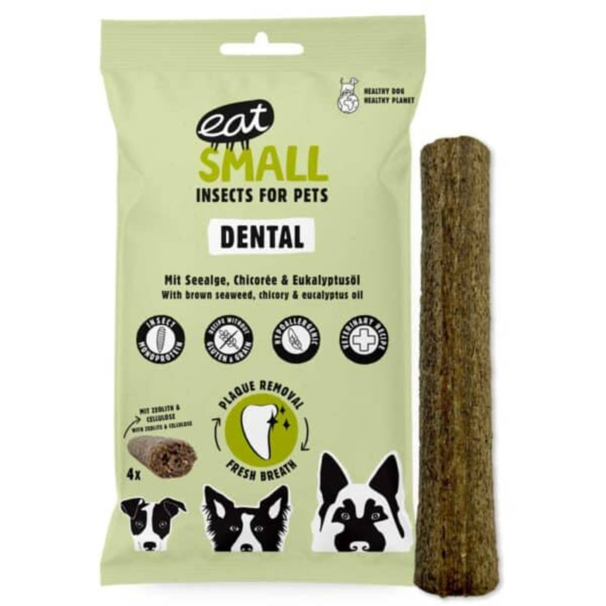 EAT SMALL Dental Stick, XS-XL, Insecte și Alge Marine, punguță recompense funcționale câini, sensibilități dentare, sistem imunitar & alergii, 120g