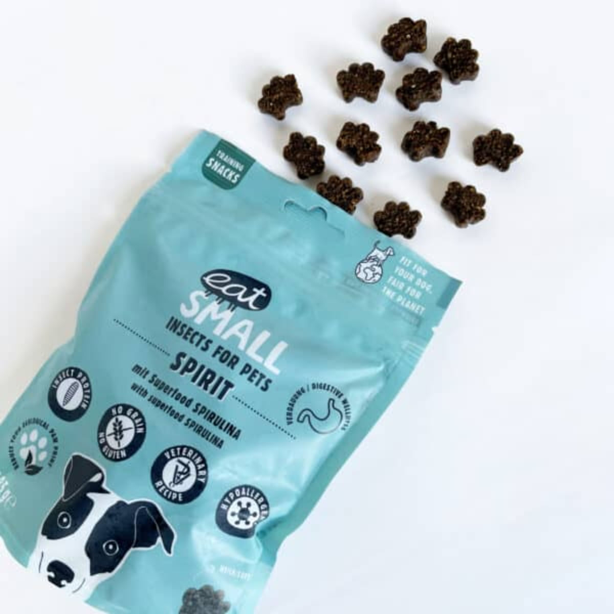 EAT SMALL Spirit Snack, XS-XL, Insecte și Spirulină, punguță, resigilabil recompense funcționale fără cereale câini, sistem imunitar & alergii, 125g - 2 | YEO