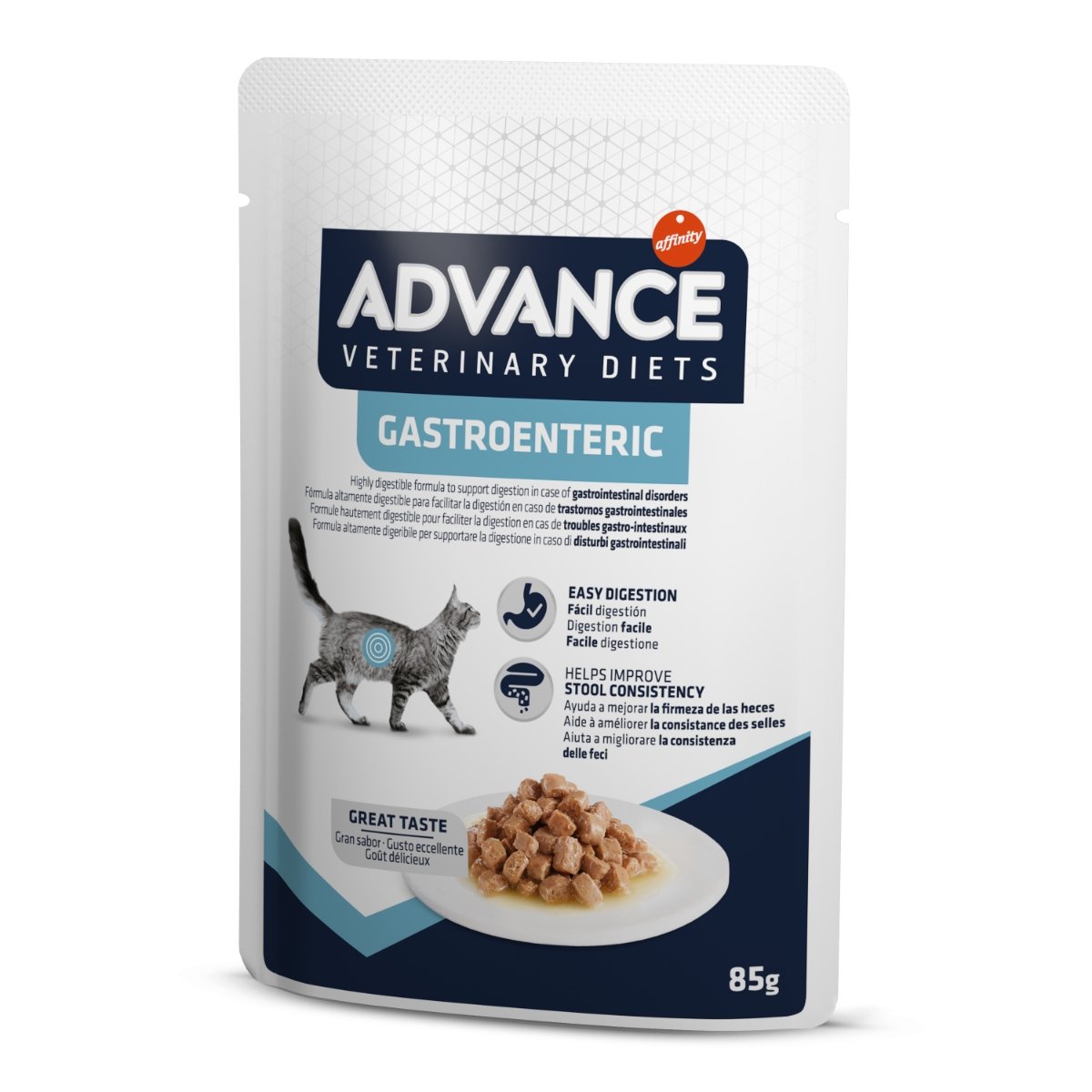 ADVANCE VETERINARY DIETS Gastroenteric, Pui, dietă veterinară,, plic hrană umedă pisici junior & adult, sistem digestiv, (în sos), bax, 85g x 12buc