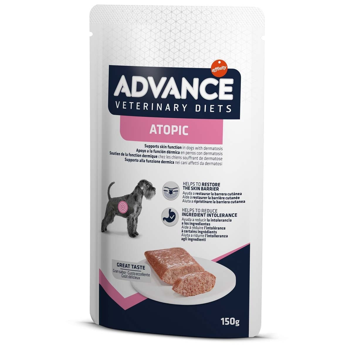 ADVANCE VETERINARY DIETS Atopic Derma Care, XS-XL, Curcan, dietă veterinară,, plic hrană umedă câini, piele & blană, (în aspic), bax, 150g x 8buc - 1 | YEO