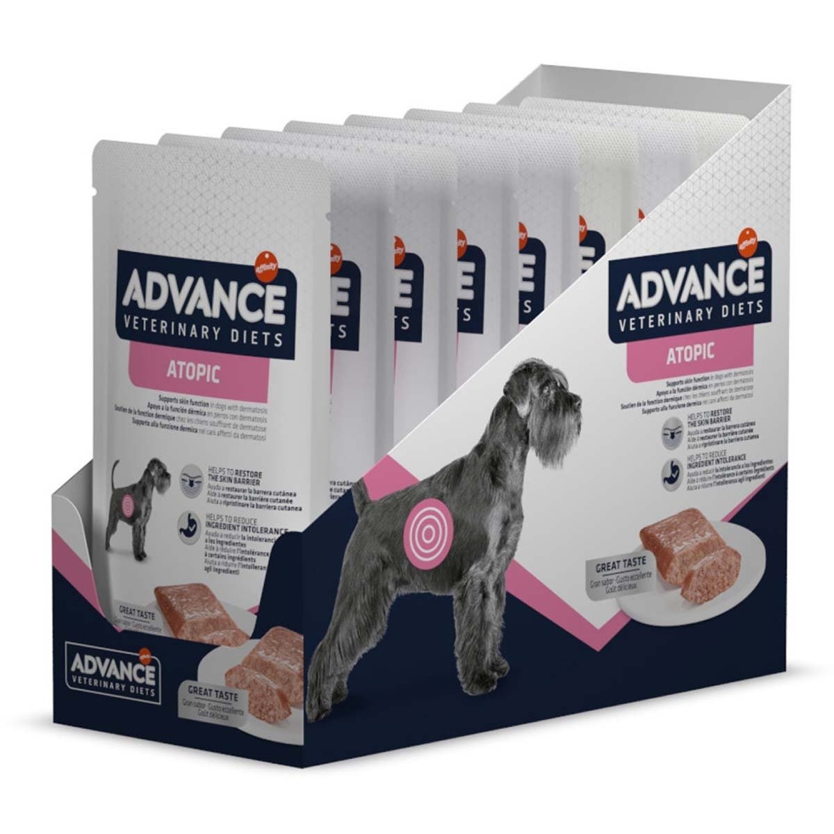 ADVANCE VETERINARY DIETS Atopic Derma Care, XS-XL, Curcan, dietă veterinară,, plic hrană umedă câini, piele & blană, (în aspic), bax, 150g x 8buc