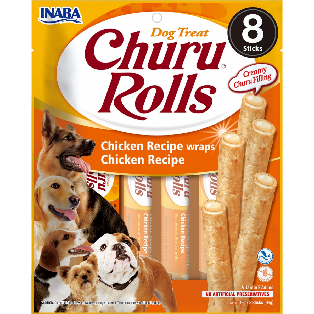 INABA Churu Rolls, XS-XL, Pui, punguță recompense fără cereale câini, semimoist, 92g - 1 | YEO