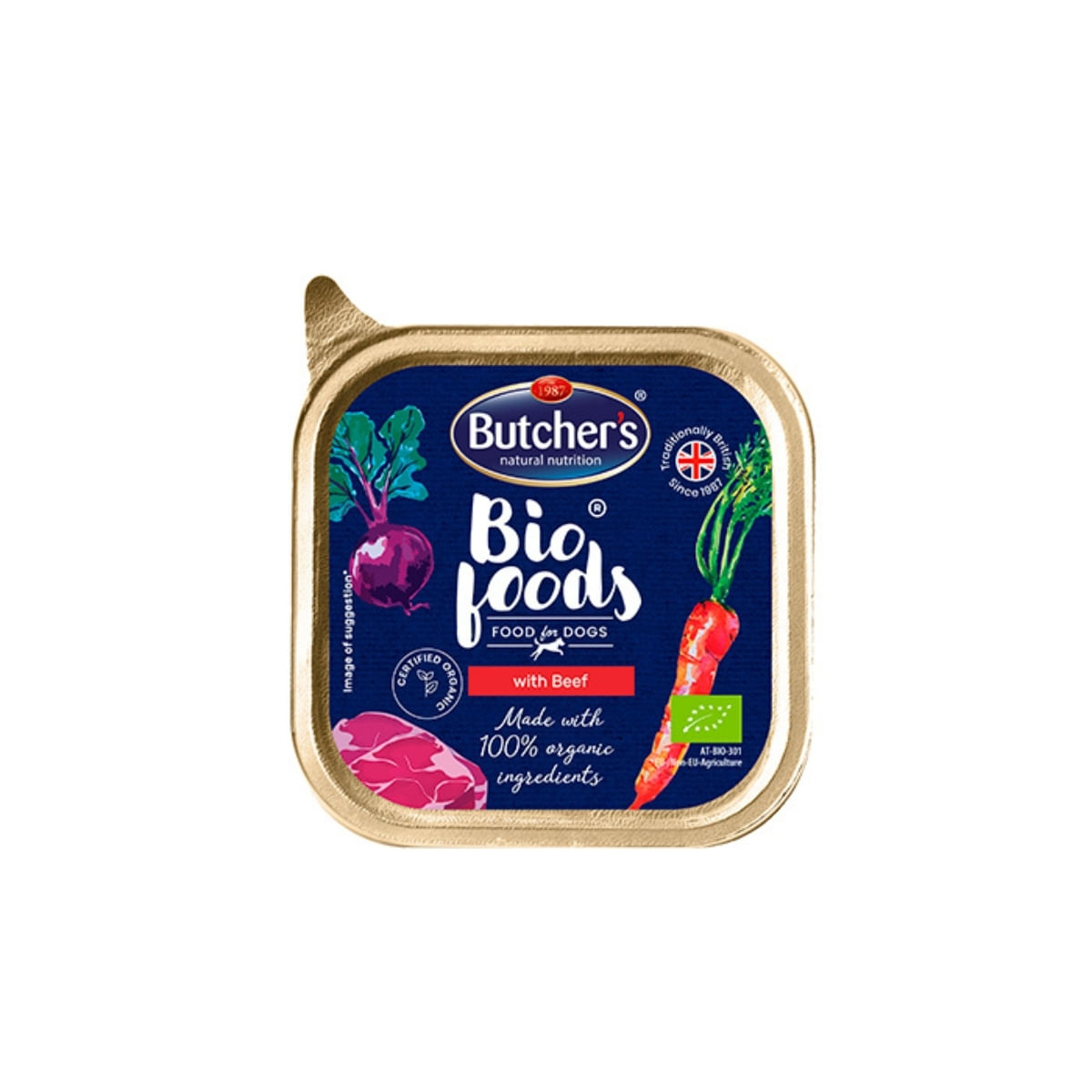 BUTCHER\'S Bio Foods, XS-M, Vită, tăviță hrană umedă bio câini, (pate), 150g