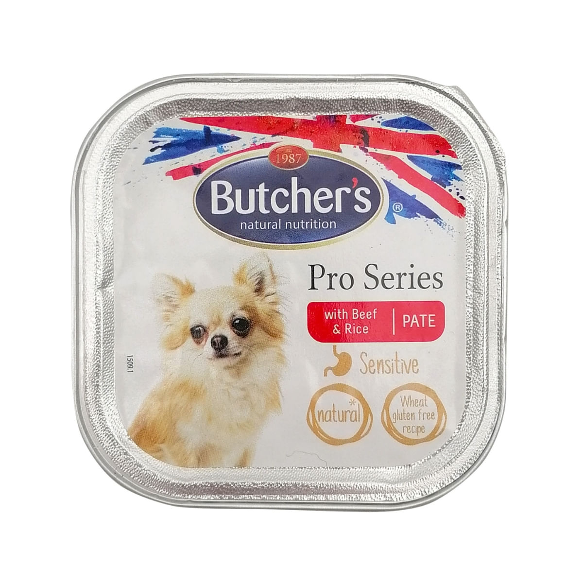 BUTCHER\'S Pro Series Sensitive , XS-S, Vită și Orez, tăviță hrană umedă câini, sistem digestiv, (pate), 100g