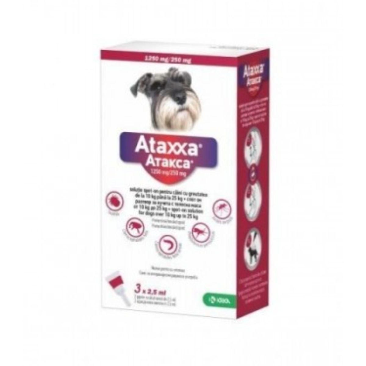 ATAXXA, deparazitare externă câini, pipetă repelentă ATAXXA 250, deparazitare externă câini, pipetă repelentă, S-M(10 - 25kg), 3buc