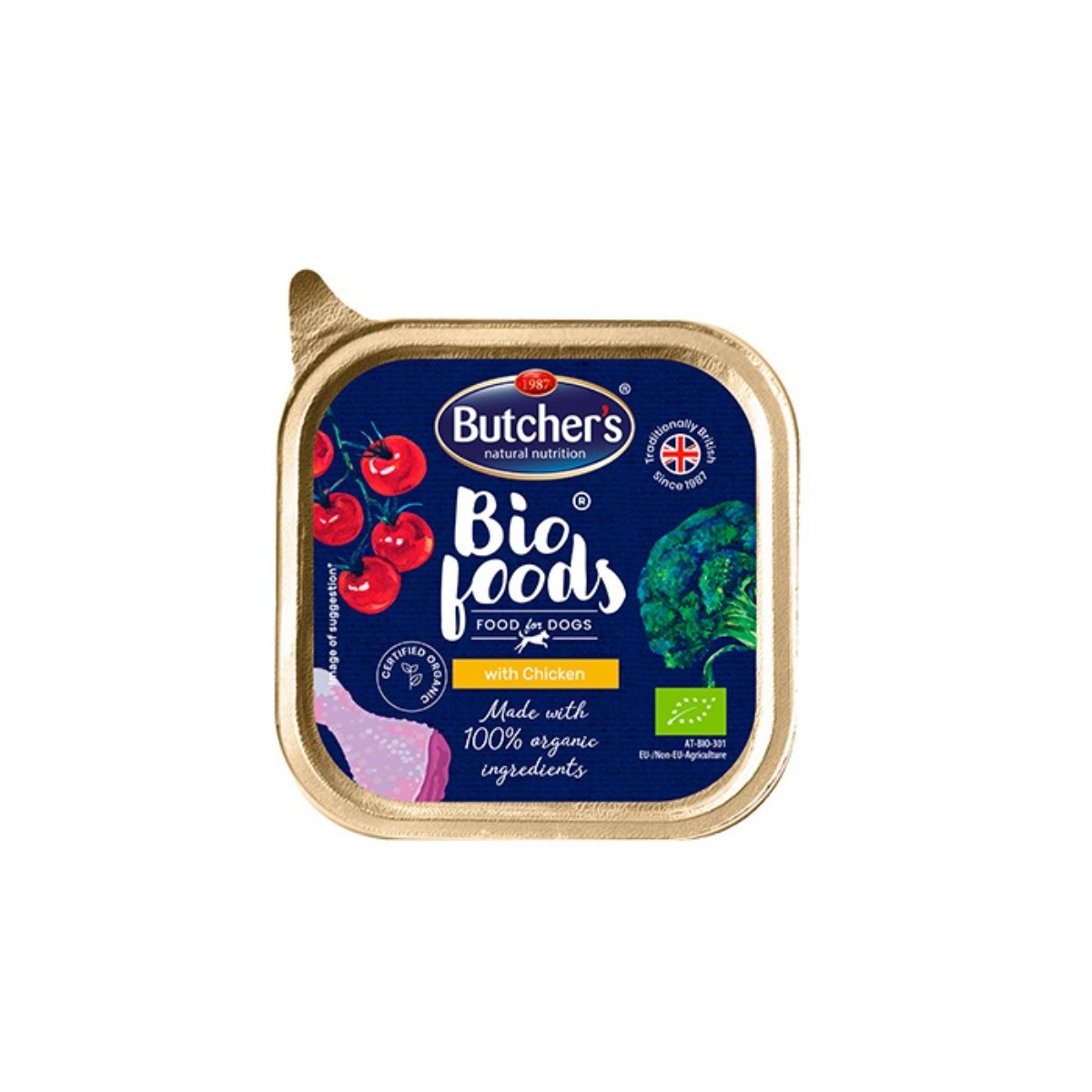 BUTCHER\'S Bio Foods, XS-M, Pui, tăviță hrană umedă bio câini, (pate), 150g