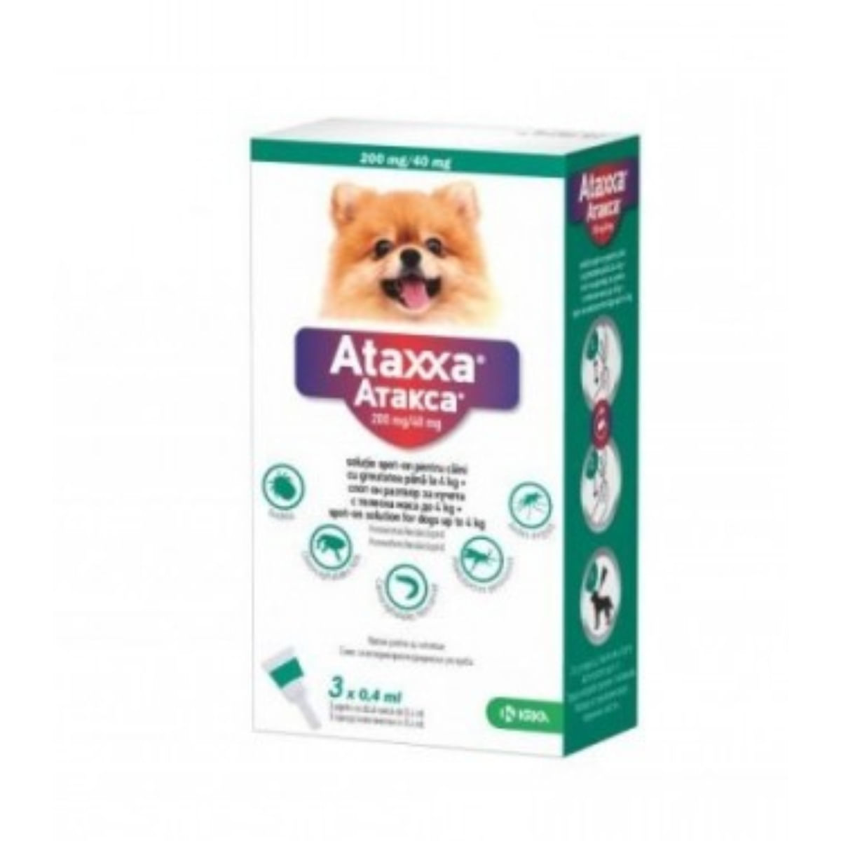 ATAXXA, deparazitare externă câini, pipetă repelentă ATAXXA 40, deparazitare externă câini, pipetă repelentă, XS(< 4kg), 3buc