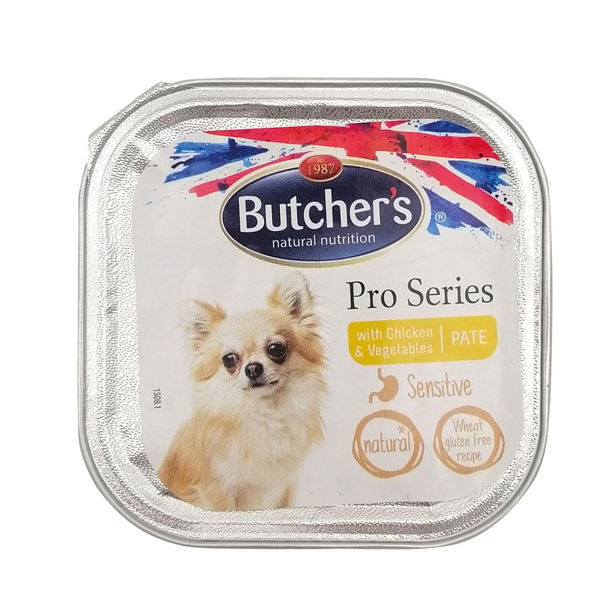 BUTCHER\'S Pro Series Sensitive, XS-S, Pui și Legume, tăviță hrană umedă câini, sistem digestiv, (pate), 100g