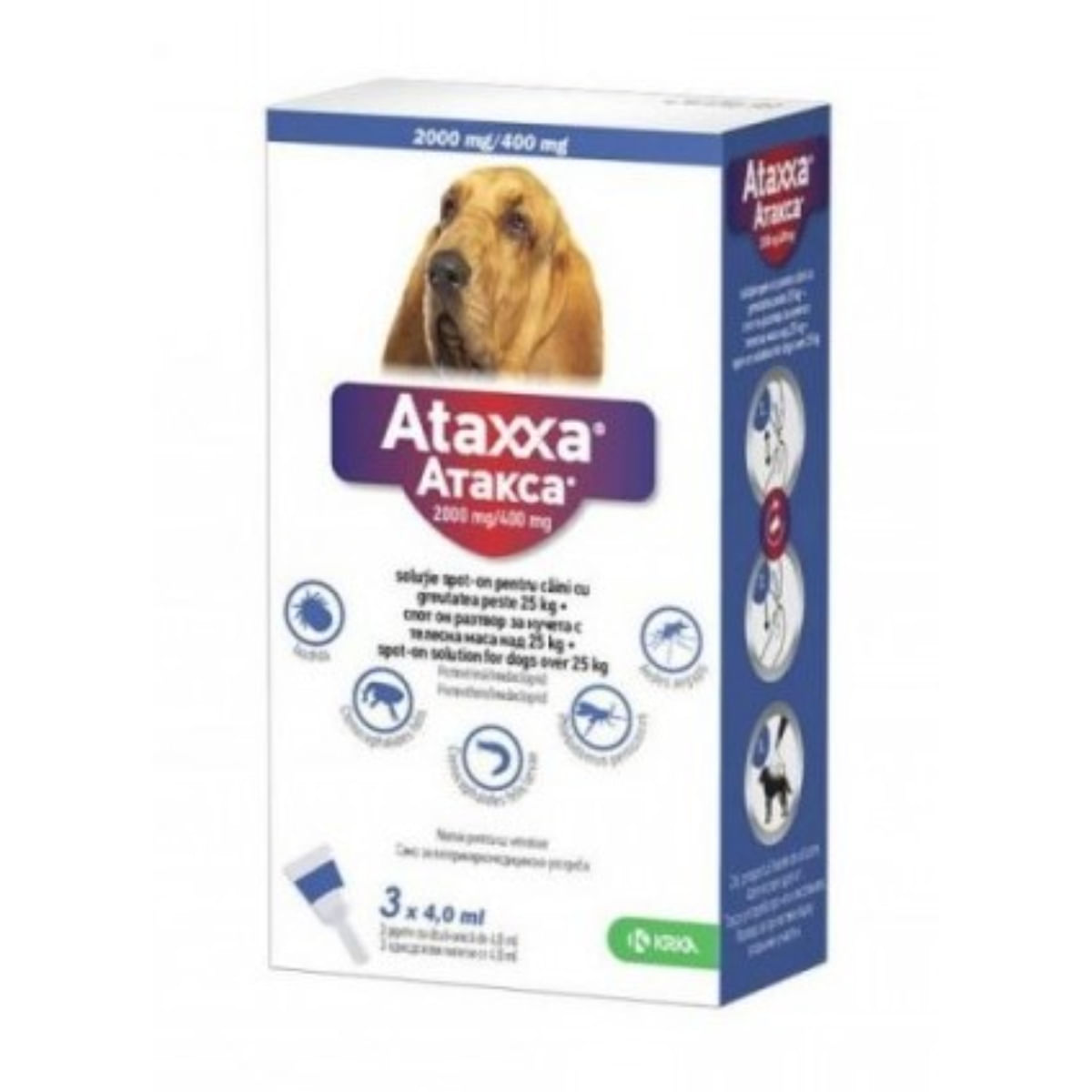 ATAXXA, deparazitare externă câini, pipetă repelentă ATAXXA 400, deparazitare externă câini, pipetă repelentă, M-XL(25 - 40kg), 3buc
