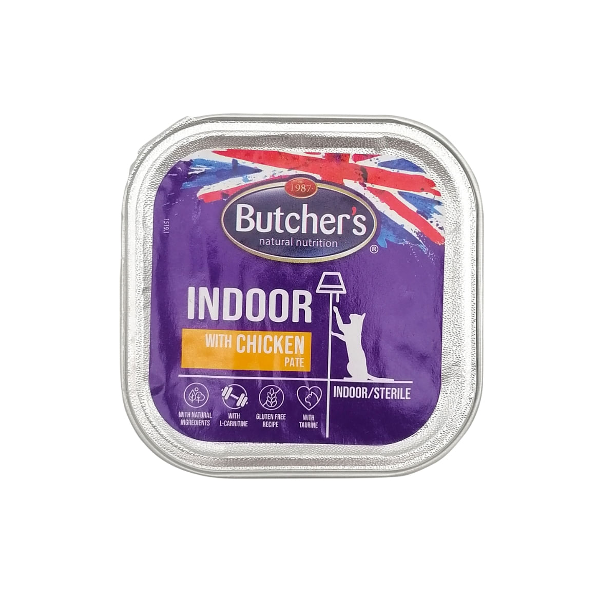 BUTCHER\'S Functional Indoor, Pui, tăviță hrană umedă fără cereale pisici sterilizate, (pate), 100g