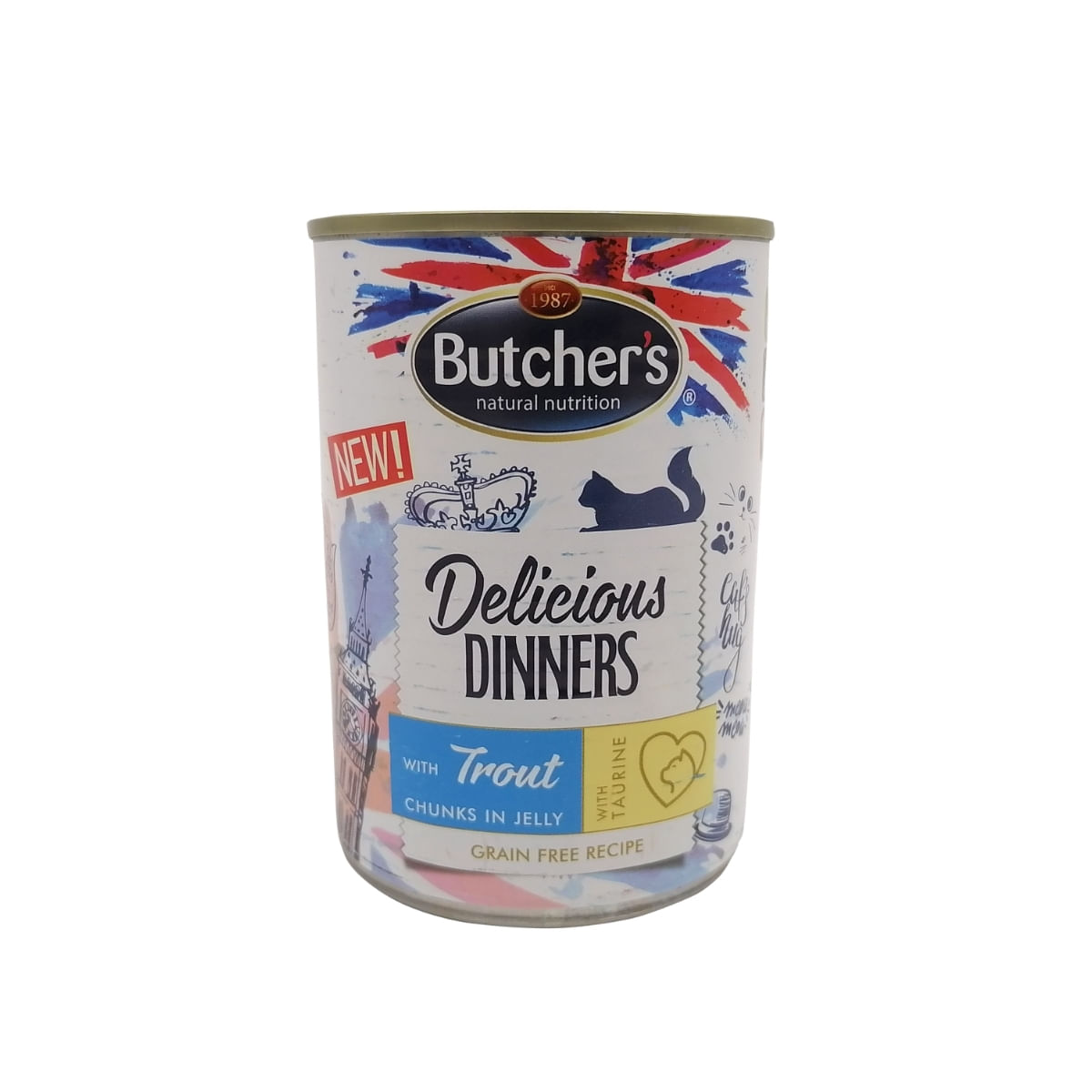 BUTCHER\'S Delicious Dinners, Păstrăv, conservă hrană umedă fără cereale pisici, (în aspic), 400g