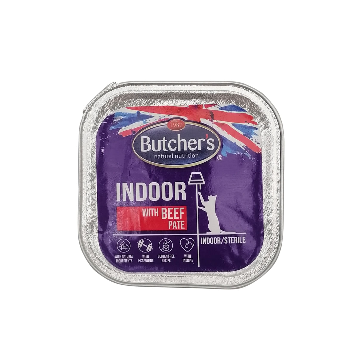 BUTCHER\'S Functional Indoor, Vită, tăviță hrană umedă fără cereale pisici sterilizate, (pate), 100g