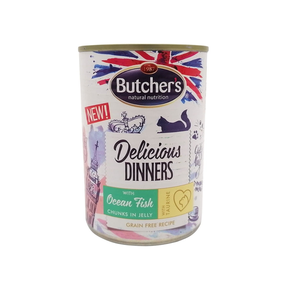 BUTCHER\'S Delicious Dinners, Pește, conservă hrană umedă fără cereale pisici, (în aspic), 400g