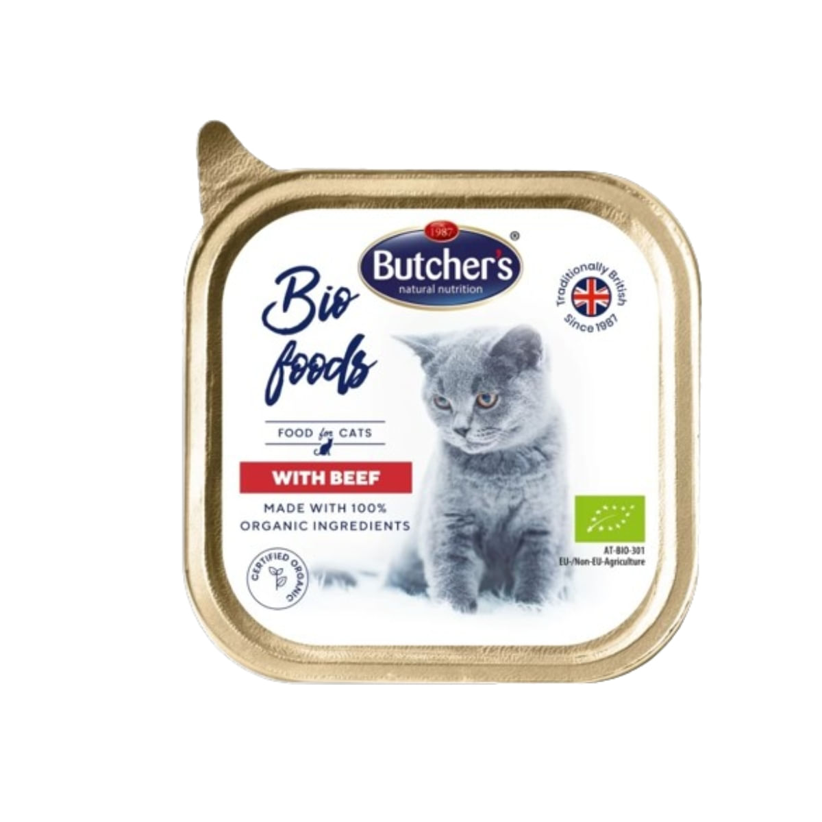 BUTCHER\'S Bio Foods, Vită, tăviță hrană umedă bio pisici, (pate), 85g