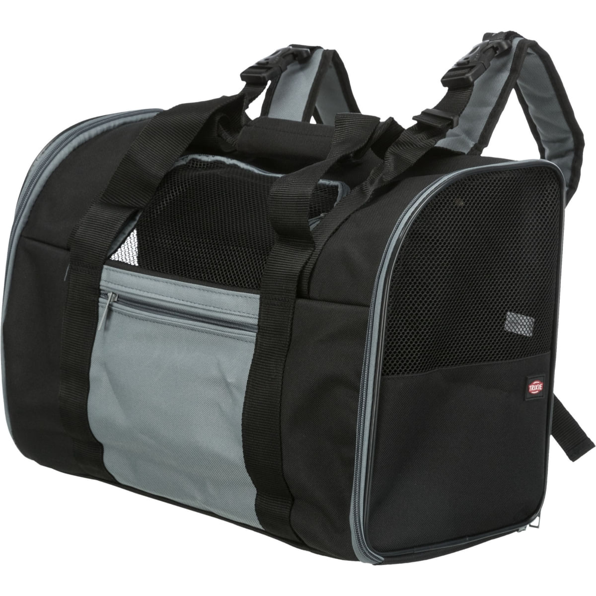 TRIXIE Connor, rucsac transport câini și pisici, XS-S(max. 8kg), nylon, deschidere laterală, cu curea de umăr, negru și gri, 42 x 30 x 21 cm