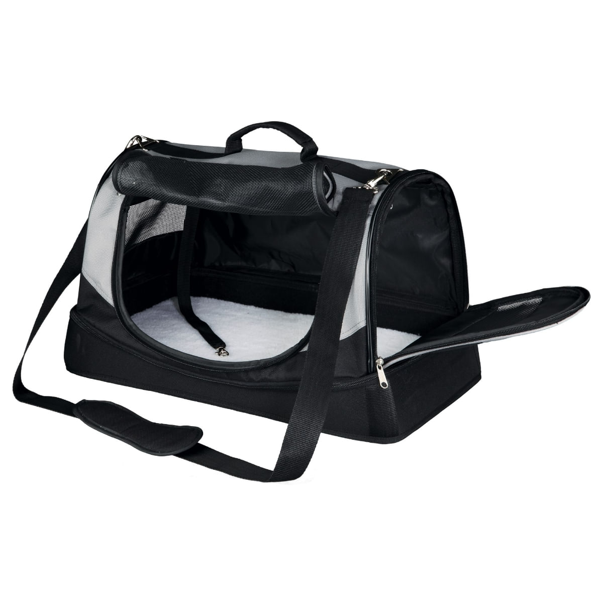 TRIXIE Holly, geantă transport câini și pisici, XS-M(max. 15kg), poliester, deschidere frontală&amp;laterală, cu buzunare, negru și gri, 30 x 30 x 50 cm