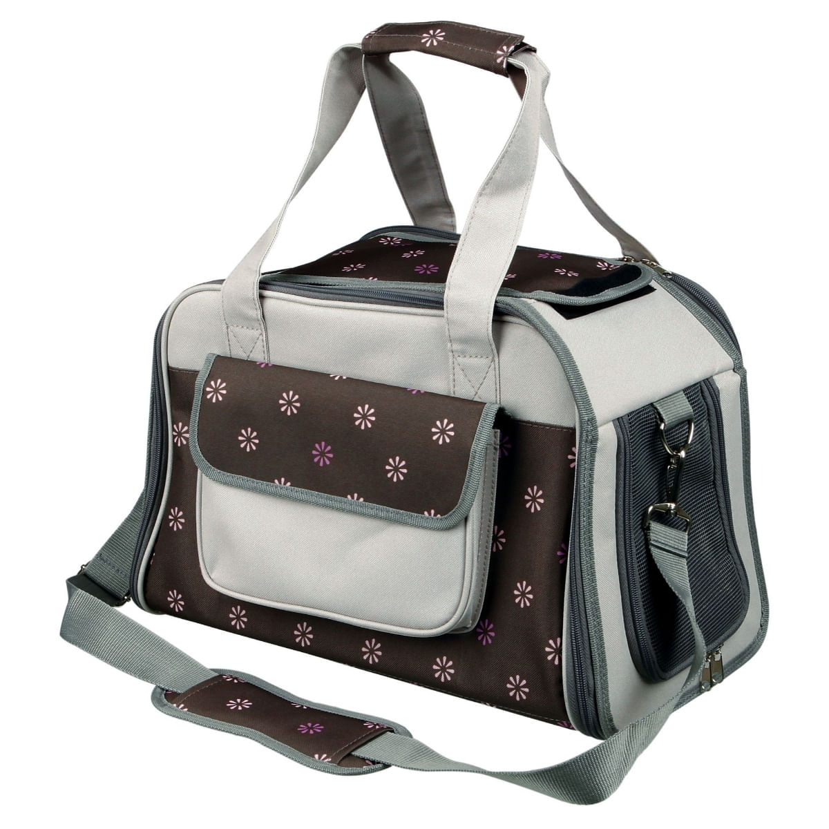 TRIXIE Libby, geantă transport câini și pisici, XS-S(max. 7kg), nylon, deschidere frontală&laterală, cu buzunare, maro și gri, 25 x 27 x 42 cm - 1 | YEO