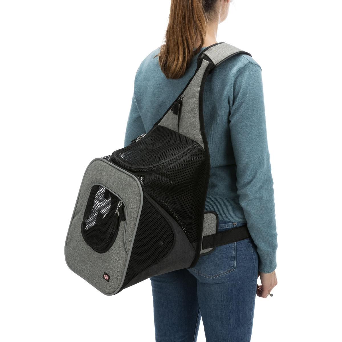 TRIXIE Savina, rucsac transport câini și pisici, XS-S(max. 10kg), poliester, deschidere frontală&amp;superioară, negru și gri, 30 x 26 x 33 cm