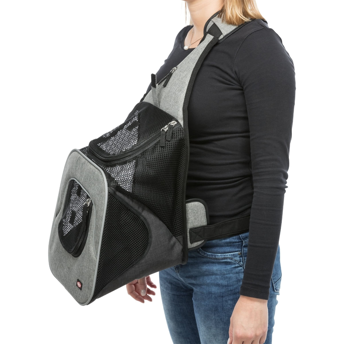 TRIXIE Savina, rucsac transport câini și pisici, XS-S(max. 10kg), poliester, deschidere frontală&amp;superioară, negru și gri, 30 x 26 x 33 cm