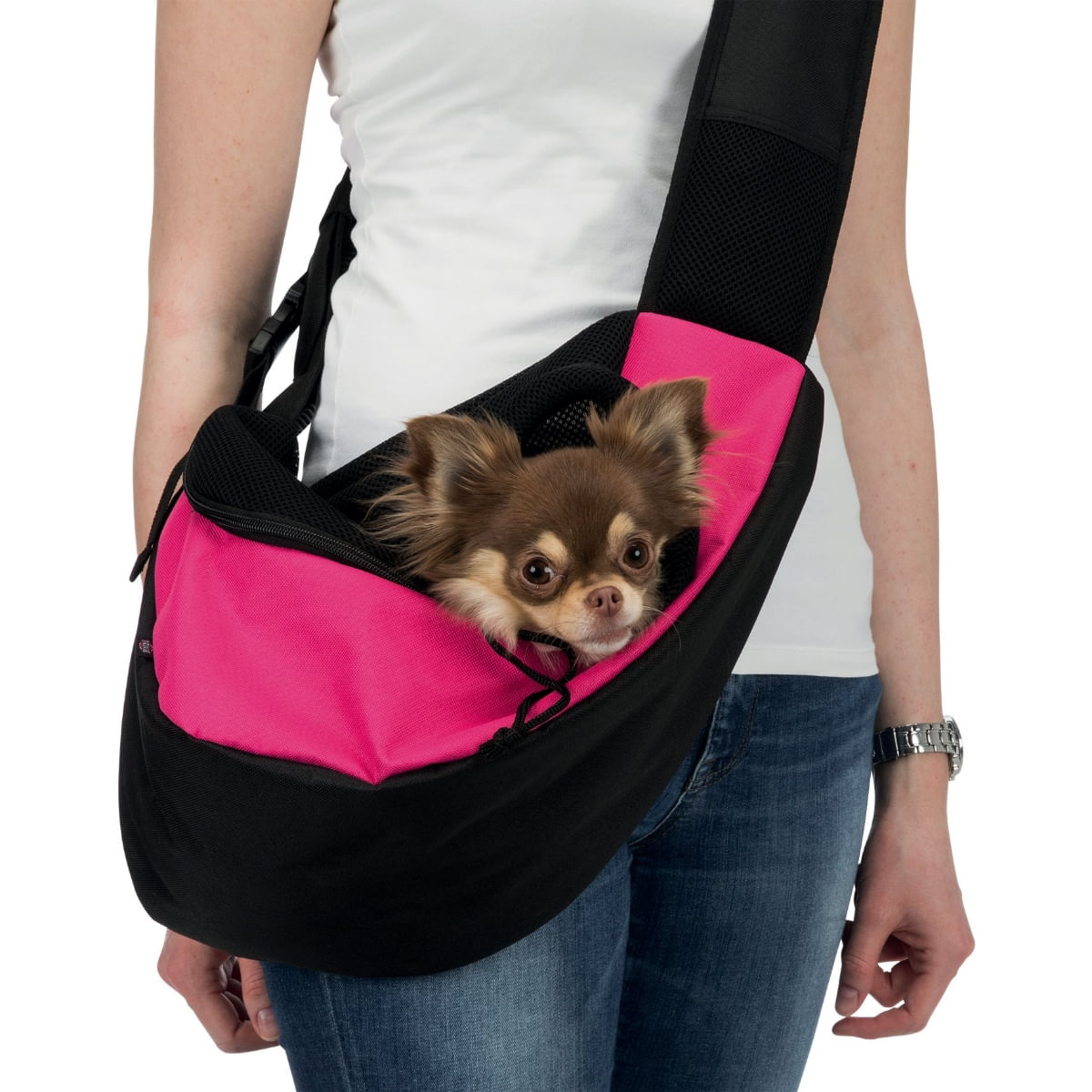 TRIXIE Sling, geantă transport câini și pisici, XS(max. 5kg), poliester, deschidere superioară, cu curea de umăr, roz și negru, 50 x 25 x 18 cm