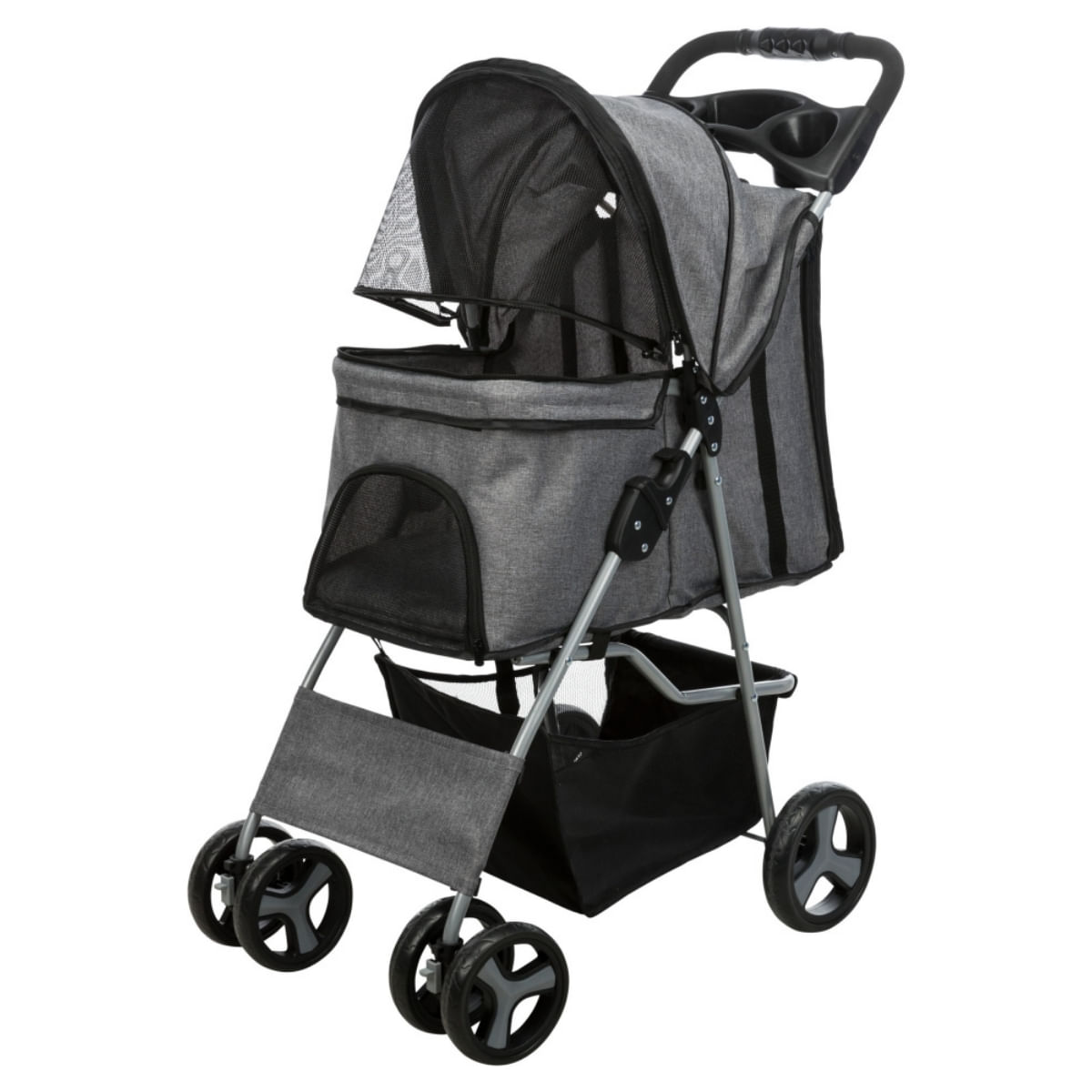 TRIXIE Bugggy, stroller câini și pisici, XS-M(max. 15kg), poliester, deschidere frontală, cu rotile, cu buzunare, verde și gri, 47 x 100 x 80 cm