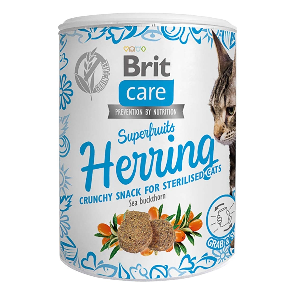 BRIT Care Snack Superfruits, Herring și Catina, recompense fără cereale pisici sterilizate, 100g - 1 | YEO