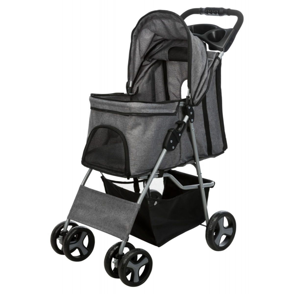 TRIXIE Bugggy, stroller câini și pisici, XS-M(max. 15kg), poliester, deschidere frontală, cu rotile, cu buzunare, verde și gri, 47 x 100 x 80 cm