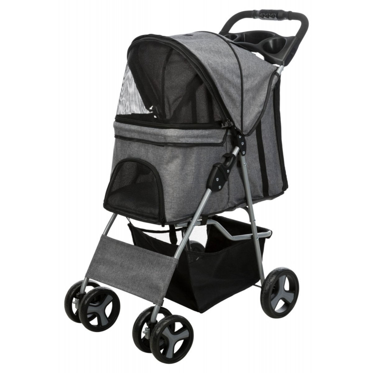 TRIXIE Bugggy, stroller câini și pisici, XS-M(max. 15kg), poliester, deschidere frontală, cu rotile, cu buzunare, verde și gri, 47 x 100 x 80 cm