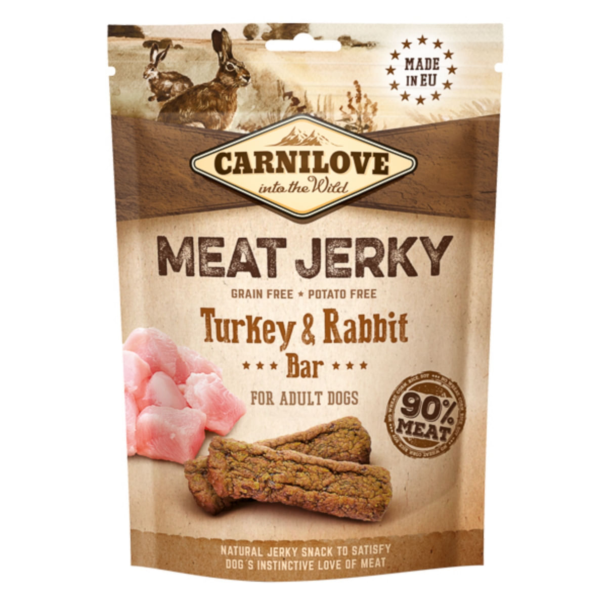 CARNILOVE Jerky, XS-XL, Curcan și Iepure, punguță recompense fără cereale câini, 100g - 1 | YEO