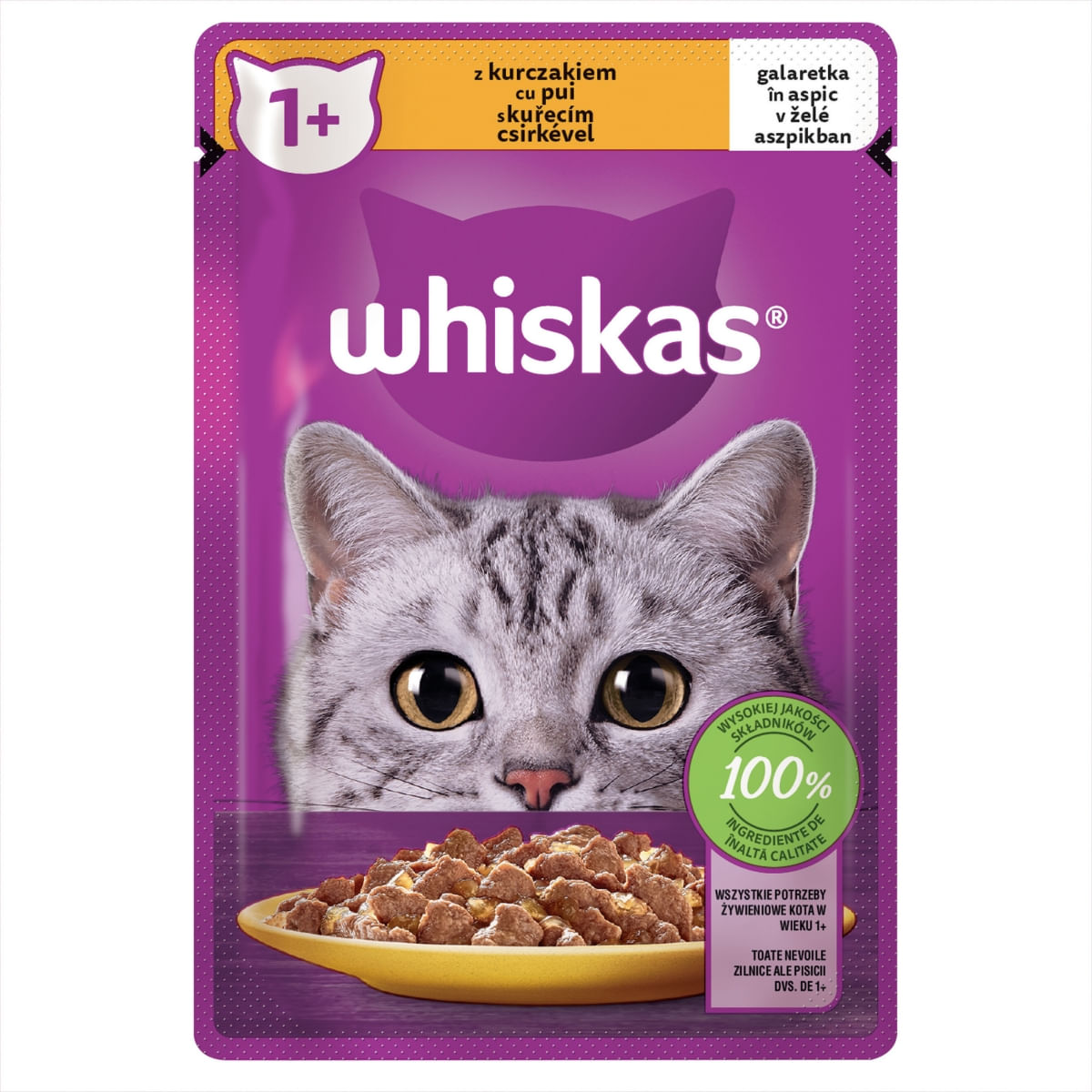 WHISKAS, Pui, plic hrană umedă pisici, (în aspic), 85g - 1 | YEO