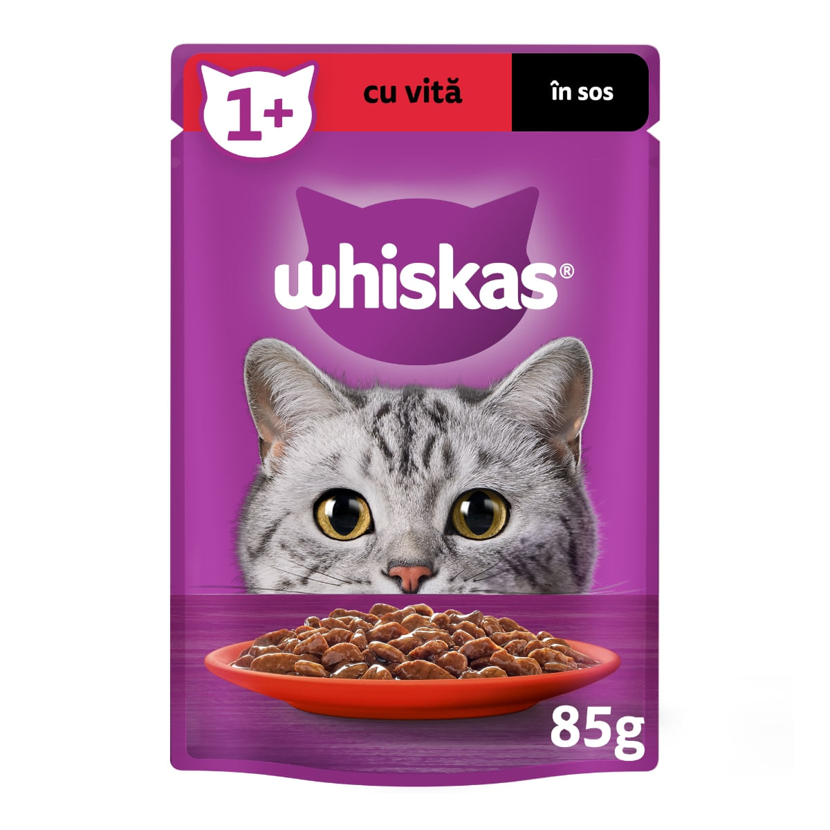 WHISKAS, Vită, plic hrană umedă pisici, (în sos), 85g - 2 | YEO