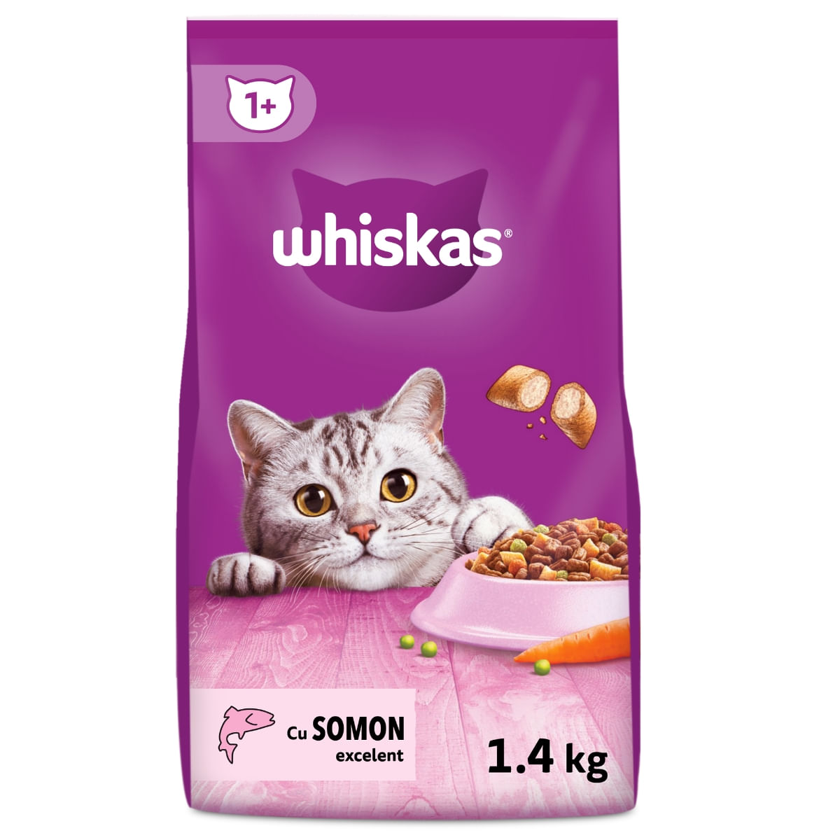 WHISKAS Adult, Somon, hrană uscată pisici, 1.4kg