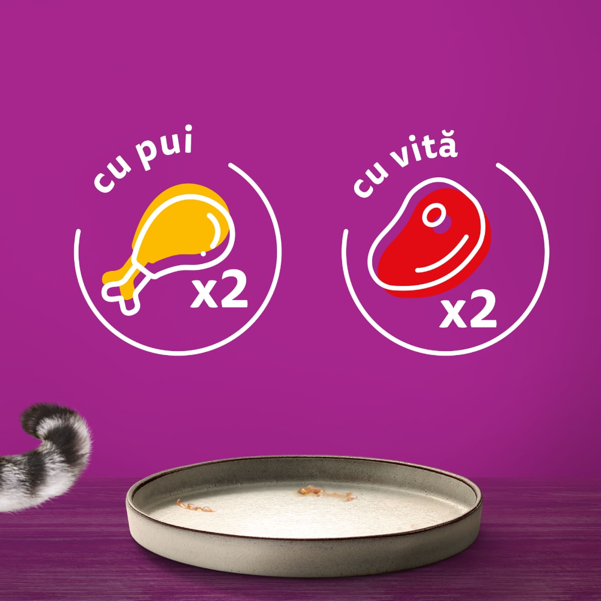 WHISKAS Pure Delight Selectii Clasice, Vită și Pui, plic hrană umedă pisici, (în aspic), multipack, 85g x 4