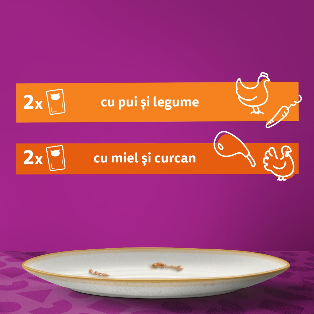 WHISKAS Tasty Mix Creamy Creations, Pui și Legume, Miel și Curcan, plic hrană umedă pisici, (în supă), multipack, 85g x 4