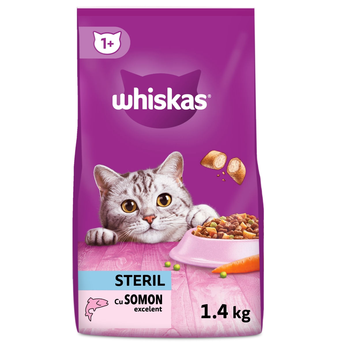 WHISKAS Adult Sterile, Somon, hrană uscată pisici sterilizate, 1.4kg