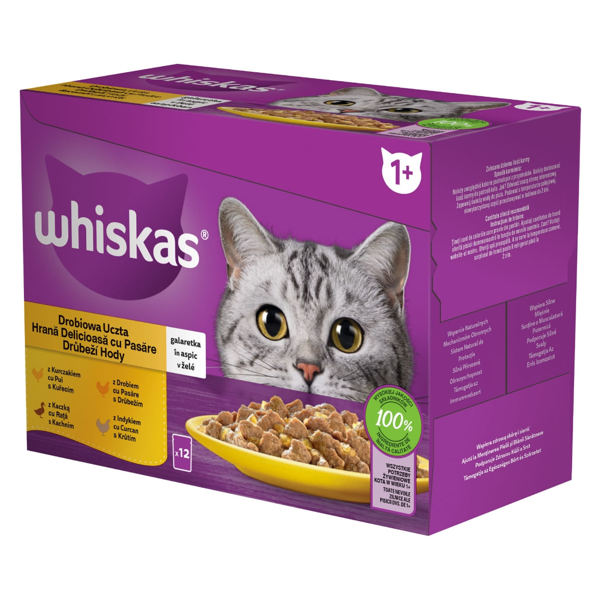 WHISKAS Selectii, Pasăre, hrană umedă pisici, (în aspic), multipack WHISKAS Selectii, Pasăre, plic hrană umedă pisici, (în aspic), multipack, 85g x 12