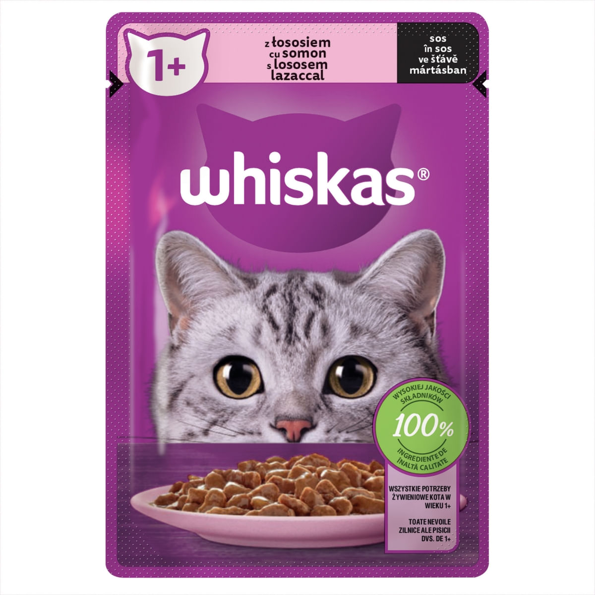 WHISKAS, Somon, plic hrană umedă pisici, (în sos), 85g
