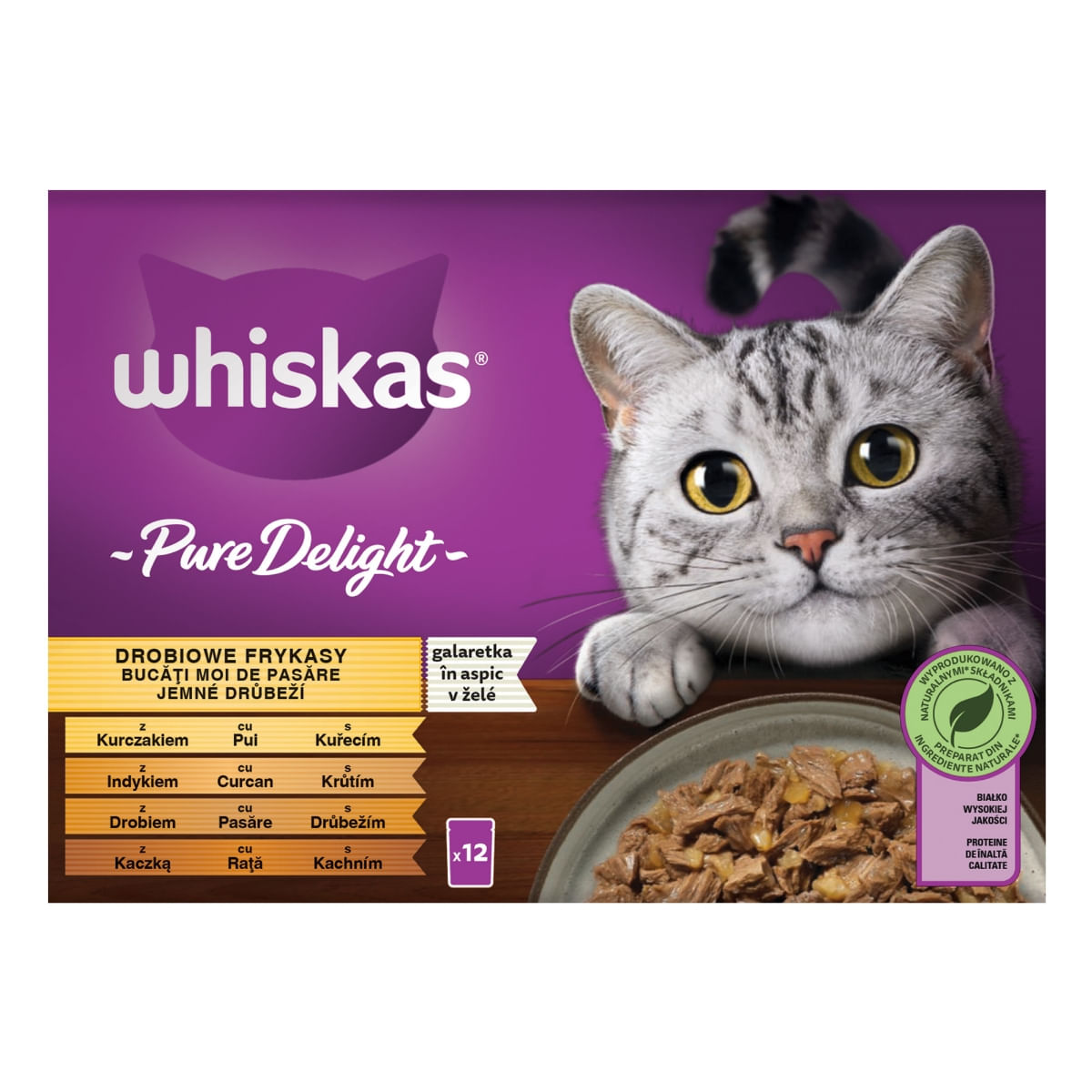 WHISKAS Pure Delight, Pasăre, plic hrană umedă pisici, (în aspic), multipack, 85g x 12 - 1 | YEO