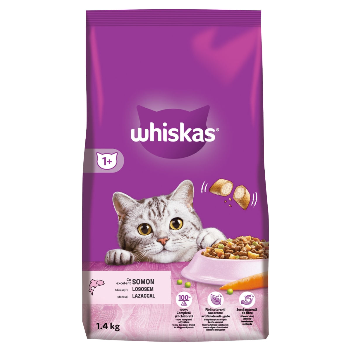 WHISKAS Adult, Somon, hrană uscată pisici, 1.4kg