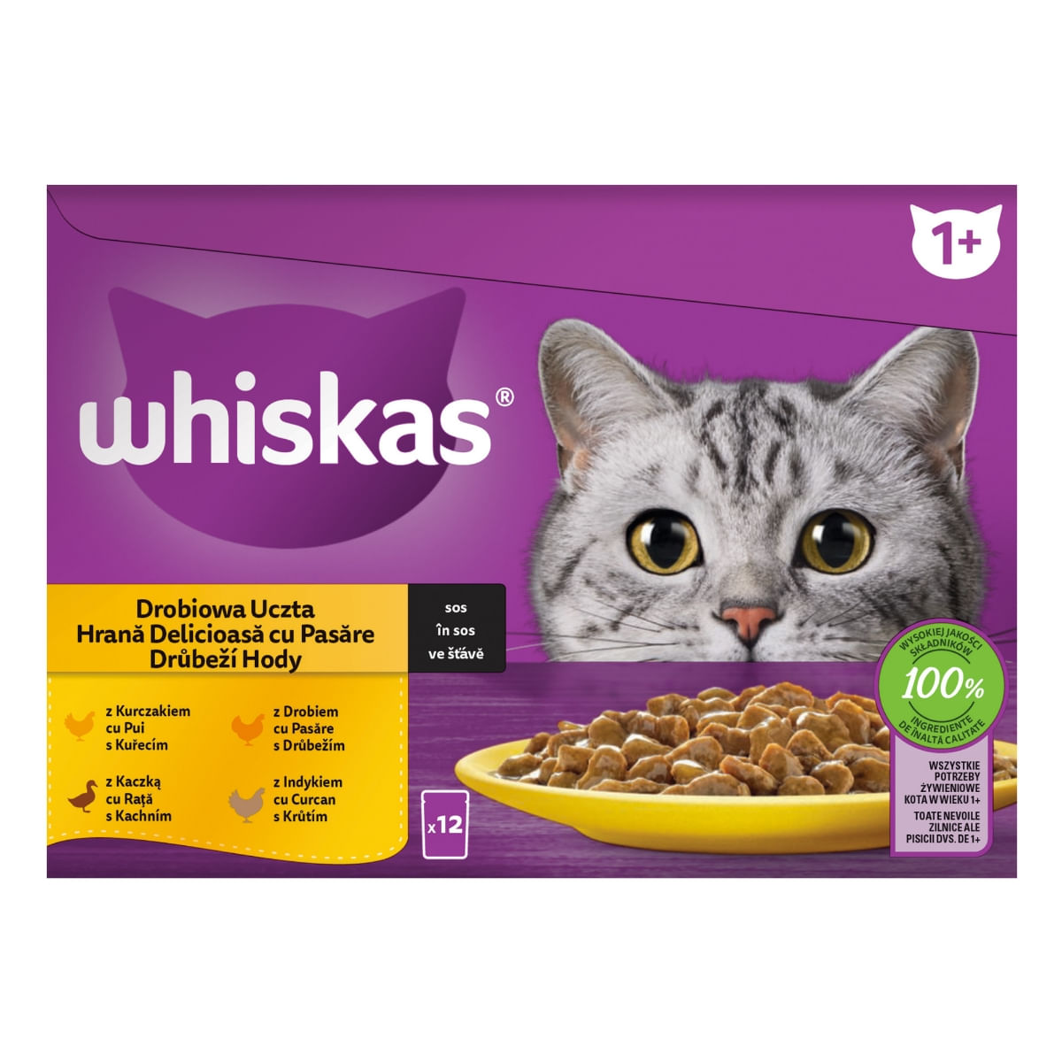 WHISKAS Selectii, Pasăre, plic hrană umedă pisici, (în sos), multipack, 85g x 12