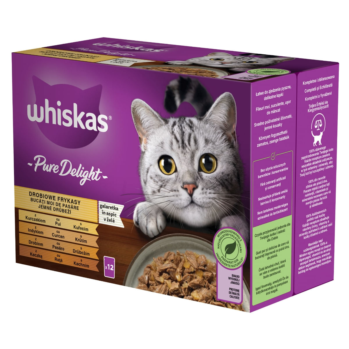 WHISKAS Pure Delight, Pasăre, plic hrană umedă pisici, (în aspic), multipack, 85g x 12