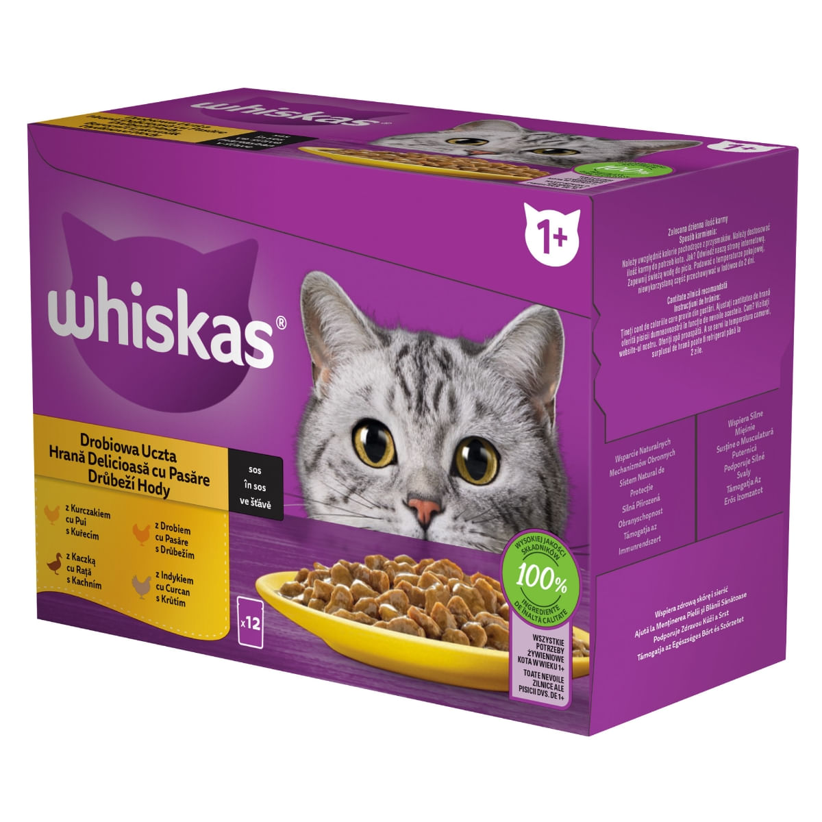 WHISKAS Selectii, Pasăre, plic hrană umedă pisici, (în sos), multipack, 85g x 12