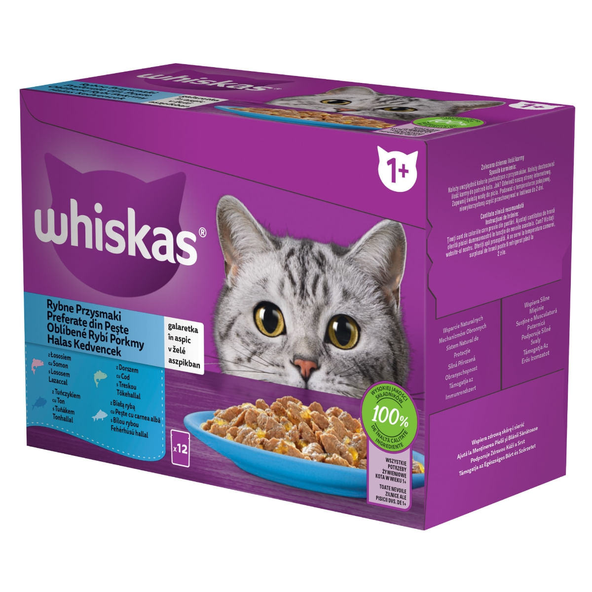 WHISKAS Selectii, Pește, plic hrană umedă pisici, (în aspic), multipack, 85g x 12
