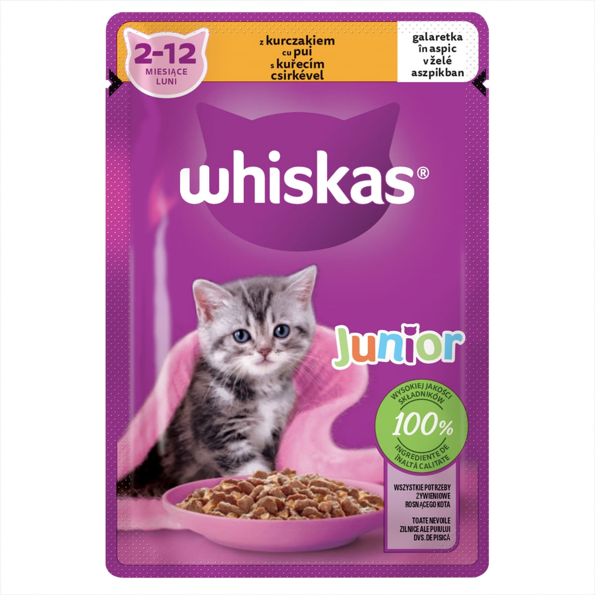 WHISKAS Junior, Pui, plic hrană umedă pisici junior, (în aspic), 85g - 1 | YEO