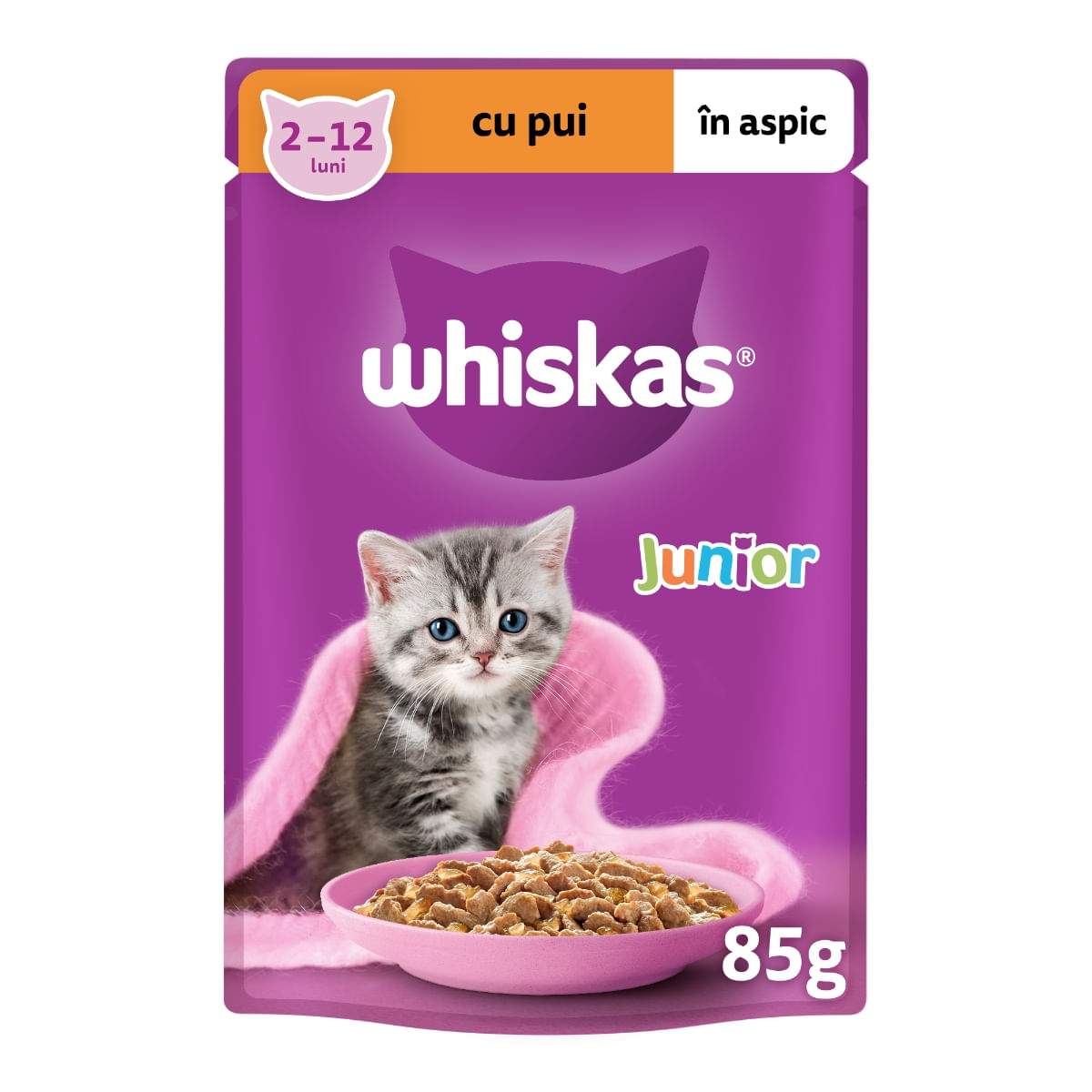 WHISKAS Junior, Pui, plic hrană umedă pisici junior, (în aspic), 85g - 1 | YEO