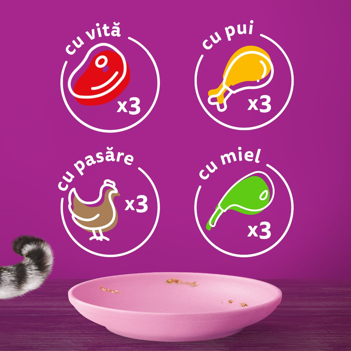 WHISKAS Junior Selectii Clasice, Miel, Vită, Pui și Pasăre, plic hrană umedă pisici, (în sos), multipack, 85g x 12