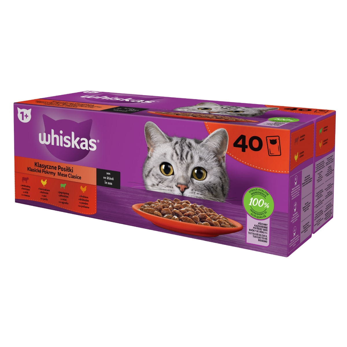 WHISKAS Selectii Clasice, Miel, Vită, Pui și Pasăre, hrană umedă pisici, (în sos), multipack WHISKAS Selectii Clasice, Miel, Vită, Pui și Pasăre, plic hrană umedă pisici, (în sos), multipack, 85g x 40