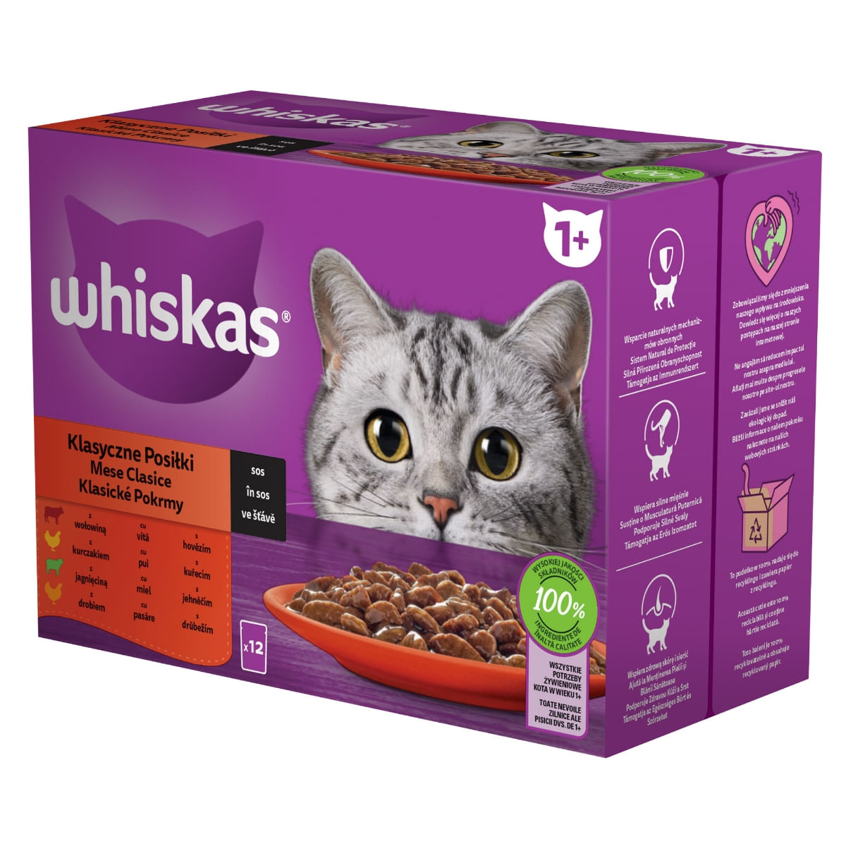 WHISKAS Selectii Clasice, Miel, Vită, Pui și Pasăre, hrană umedă pisici, (în sos), multipack WHISKAS Selectii Clasice, Miel, Vită, Pui și Pasăre, plic hrană umedă pisici, (în sos), multipack, 85g x 12