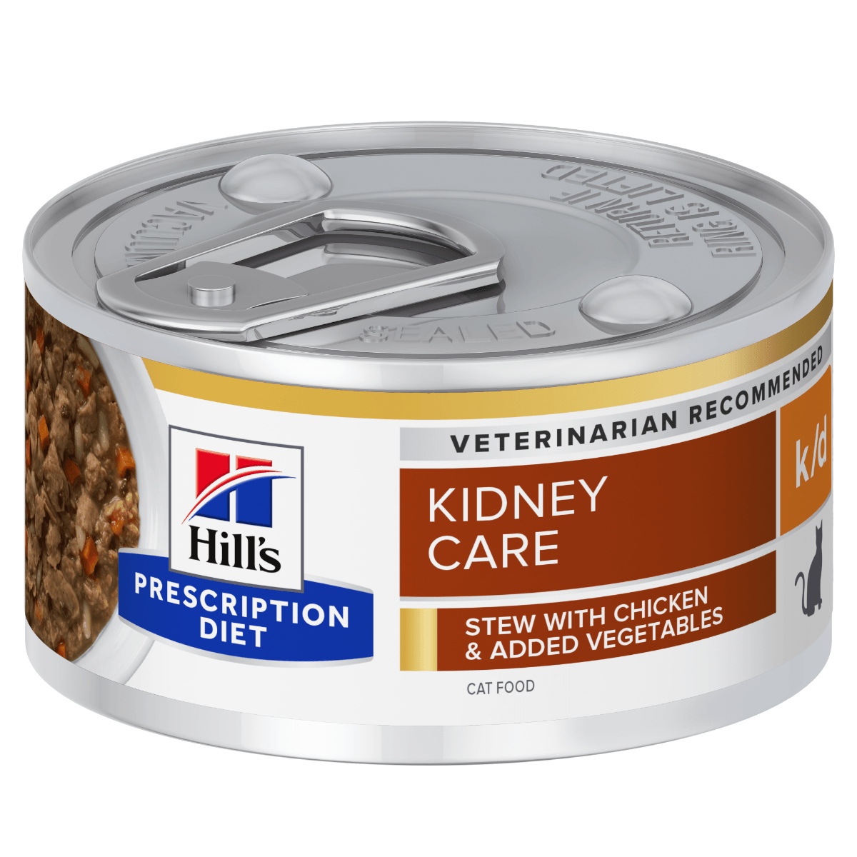 HILL\'S Prescription Diet k/d Kidney Care, Pui cu Legume, dietă veterinară pisici, conservă hrană umedă, afecțiuni renale, 82g